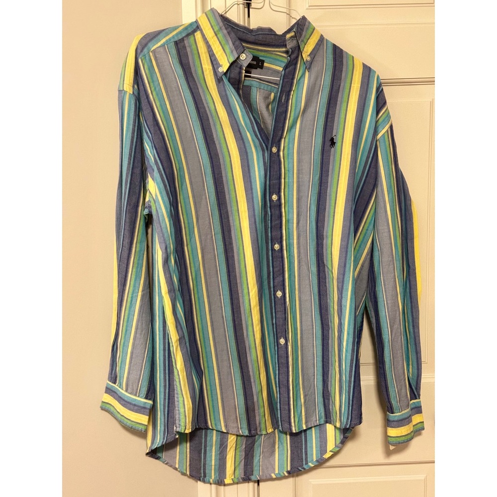 Vintage 90s Ralph Lauren Blake Striped Button Down Shirt L Oversized Cotton